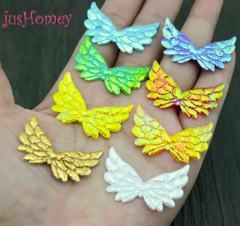 100pcs 35mm Iridescent Fabric Angel Wings Double Sided Glitter Wing Appliques Cupid, Fairy Wings Scrapbook Doll Embellishment