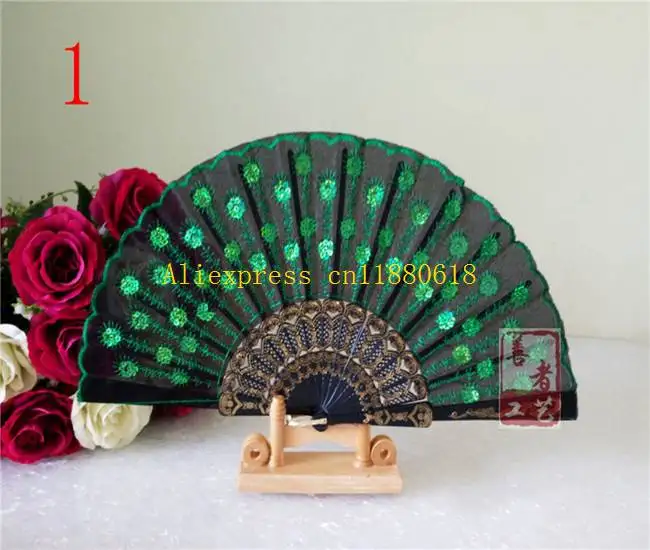 100pcs/lot Fast Shipping Vogue Embroidered Plastic Sequins Flower Pattern Fan Dance Folding Hand Fan For Wedding  Party dec