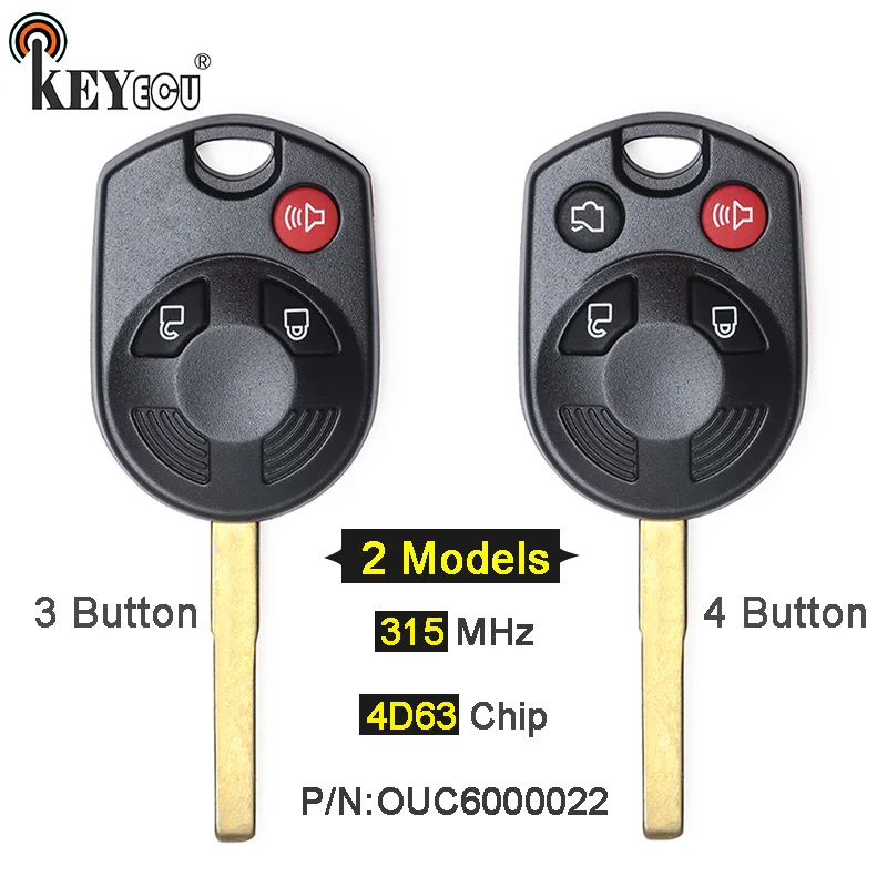 

KEYECU 315MHz 4D63 Chip FCC ID: OUC6000022 3 4 Button Remote Car Key Fob for Ford C-Max Escape Focus Transit Connect 2012-2019