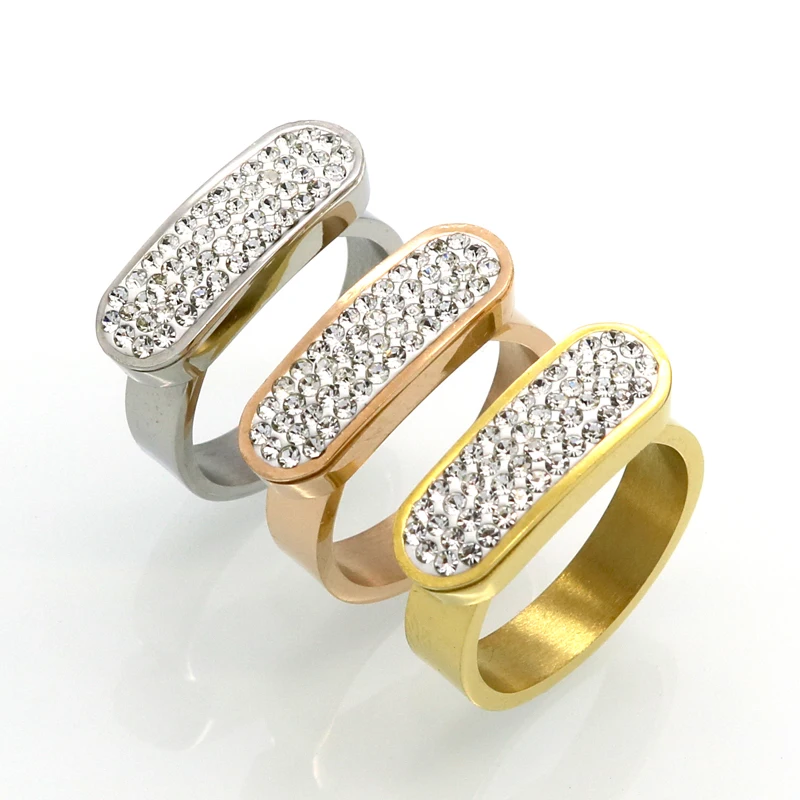 Solid Fashion Flat Tag Ring Punk Finger Ring Gold Color Lucky Crystal Ring For women Stainless Steel Ring Jewelry Wholesale