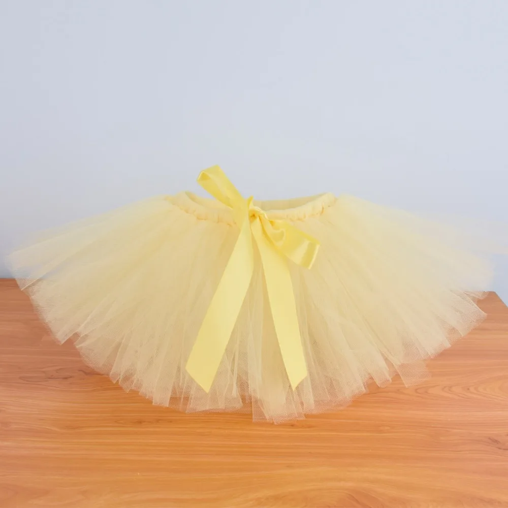 Light Yellow Solid Baby Girls Fluffy Tutu Skirt & Headband Set Newborn Photo Prop Costume Infant Birthday Tulle Tutus For 0-12M