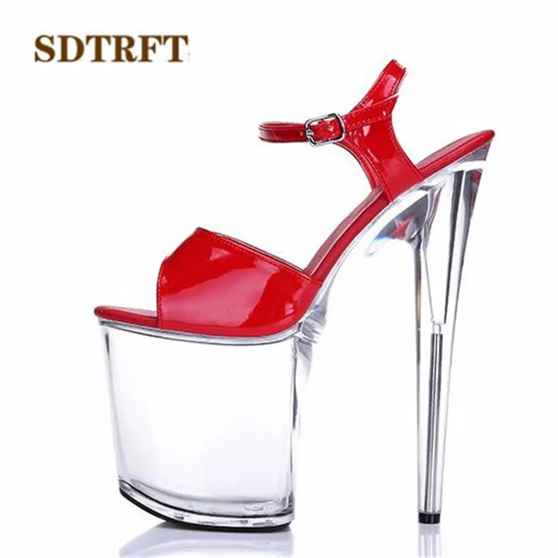 SDTRFT:34-46 Fashion Crossdresser Buckle Sandals 20cm thin heels shoes platform paint leather Crossdresser SM shoes woman pumps