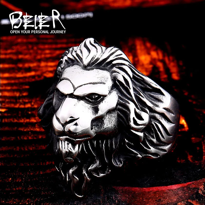 Beier 316L Stainless Steel Forest King Lion Head Men\'s Ring Classic Animal Protection God High Quality Jewelry LLBR8-676R