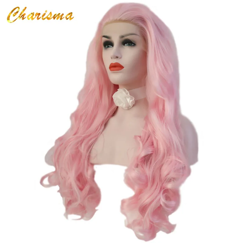 Charisma Synthetic Lace Front Wig Long Body Wave Hair Pink Wig Natural Hairline High Temperature Fiber Cosplay Wigs For Women