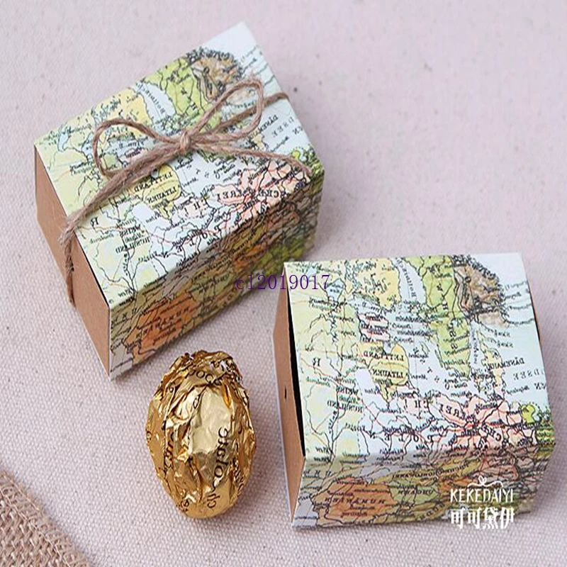 

2000pcs Wedding Map Favor Box Traveling Theme Wedding Decoration Gift Box Kraft Box Party Supplies Favor Candy Box#11