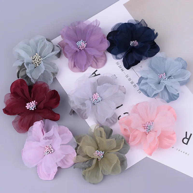10PCS 8Colors Mini Chiffon Fabric Flower For Wedding Invitation Artificial Flowers For Dress Decoration