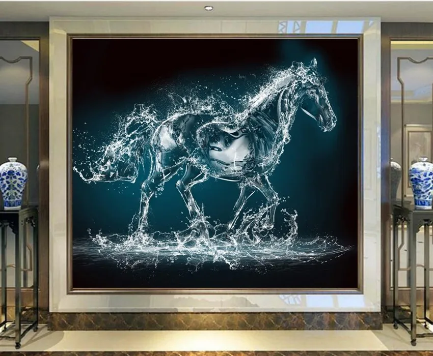 

Custom 3d mural,Horses Water Drops Spray Animals papel de parede,hotel restaurant living room sofa TV wall bedroom wallpaper