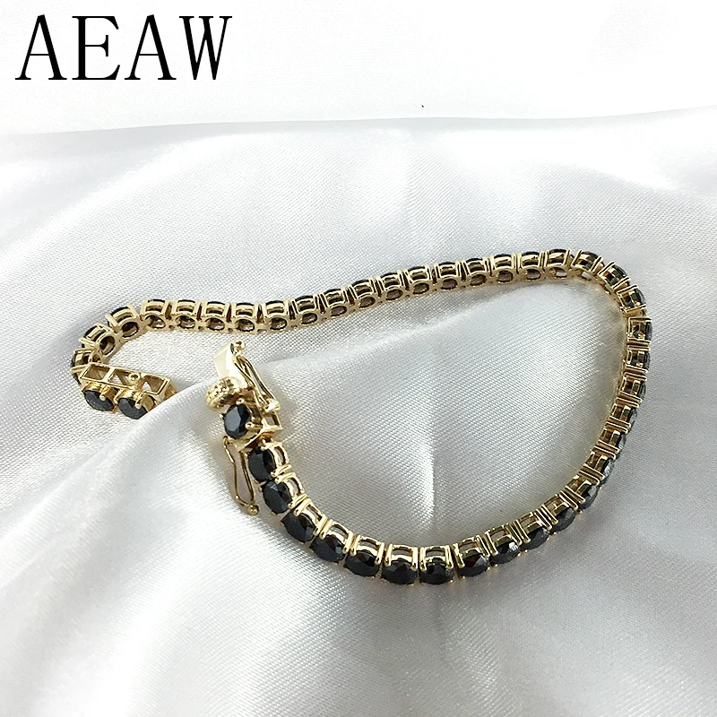 

Trendy Style Solid 14K 585 Yellow Gold 18 Carats ct 3mm Black Moissanite Diamond Bracelet For Women Test Positive