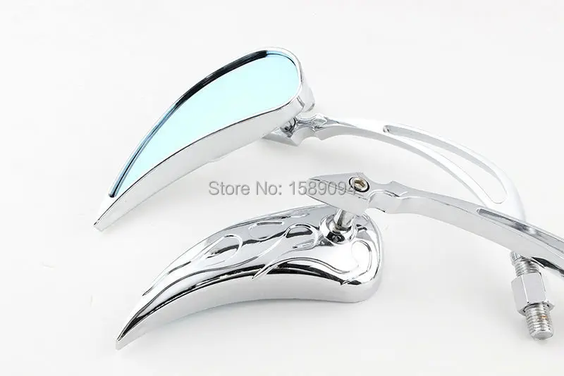 Chrome Custom Rearview Blue Rear view Mirrors For Harley Motorcycle Cruiser Chopper Dyna Electra Glide