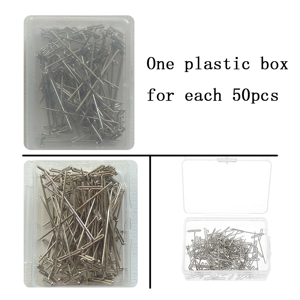 50Pcs Metal T Pins For Modelling Macrame Wigs Sewing Craft For Making Wigs Fixing Tool 32mm Silver T-pins