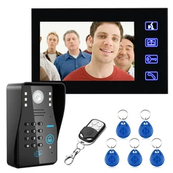 Sistema de intercomunicación de teléfono con cámara IR, sistema de Control de acceso remoto con llave táctil de 7 pulgadas, Lcd, RFID, contraseña, vídeo, puerta, 1000 líneas de TV