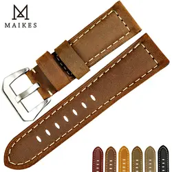 MAIKES New design vintage watch band for Fossil Genuine leather watch strap brown watch accessories for Panerai watchband