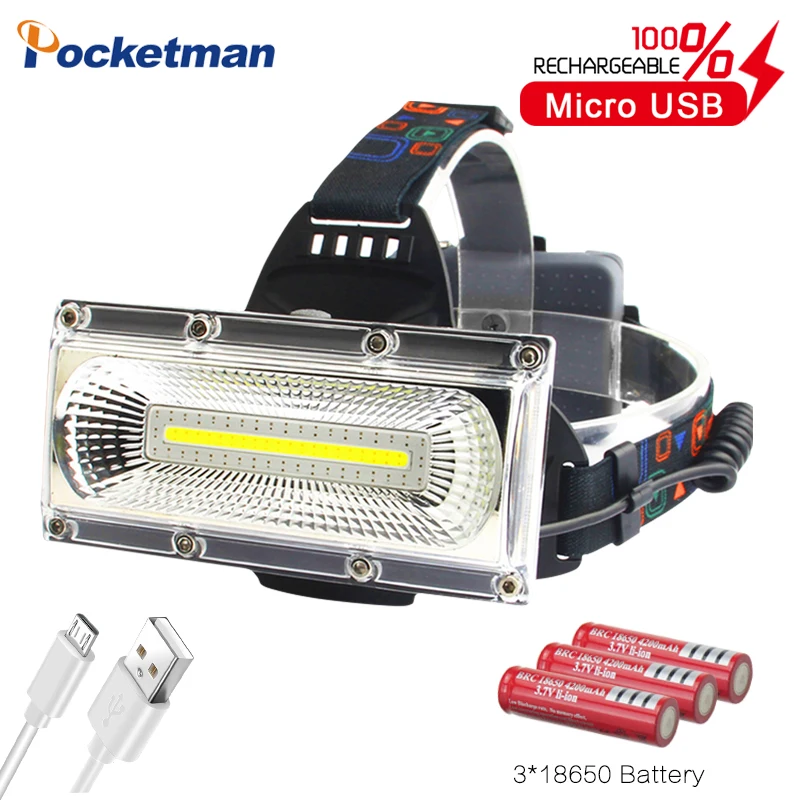 High Power COB LED Headlight USB Rechargeable Head Lamp white&red&blue light 3-Mode Headlamp Waterproof Hunting Lighting