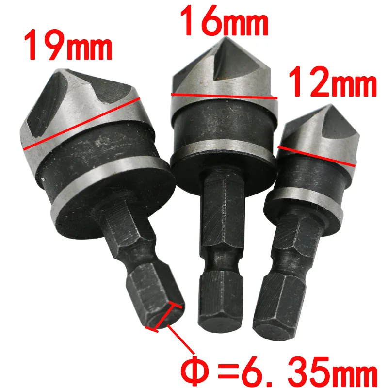 3pc 12mm 16mm 19mm Countersink Bore Set 1/4