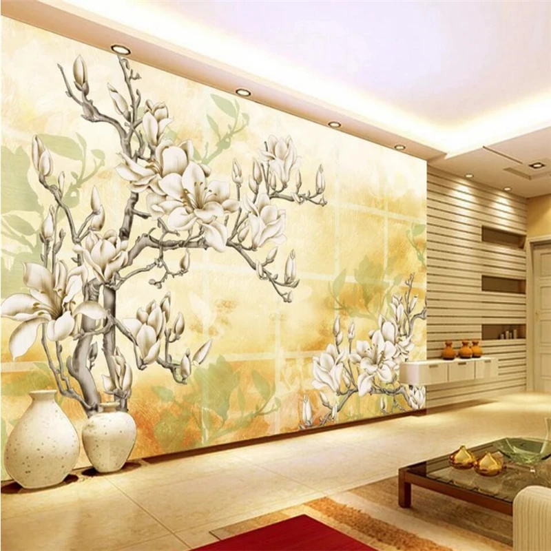 

beibehang Modern and simple atmosphere of the flower TV background wall custom large mural green wallpaper papel de parede