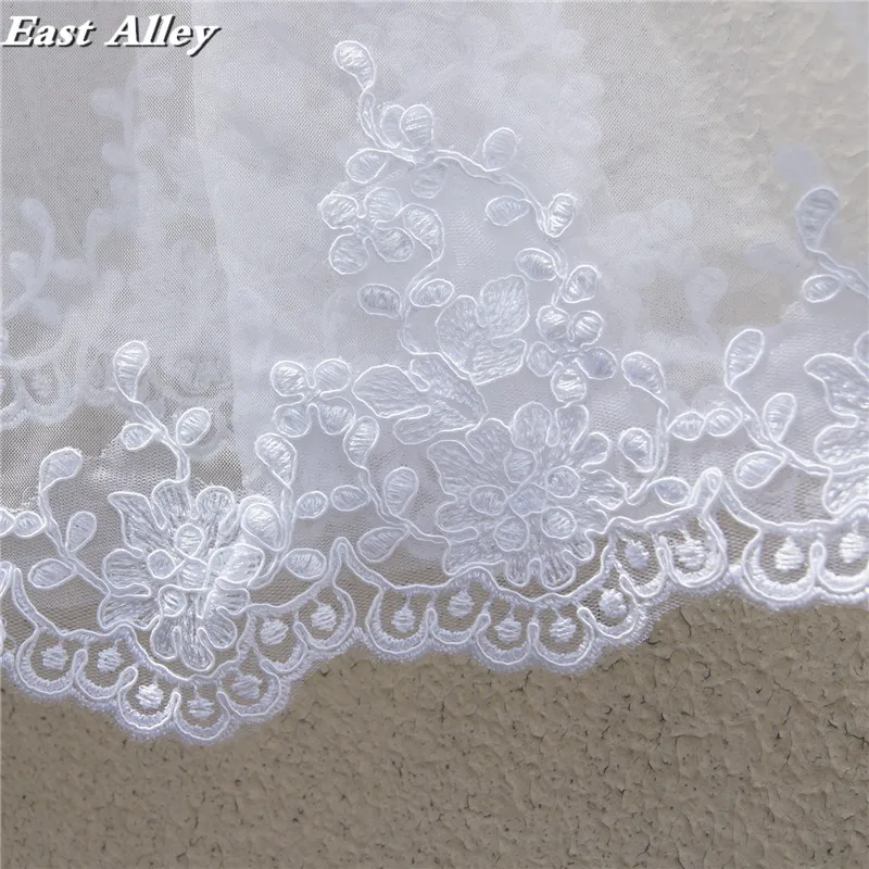 White or Ivory 2 Layer Lace Wedding Veil Elbow Length Bride Veil