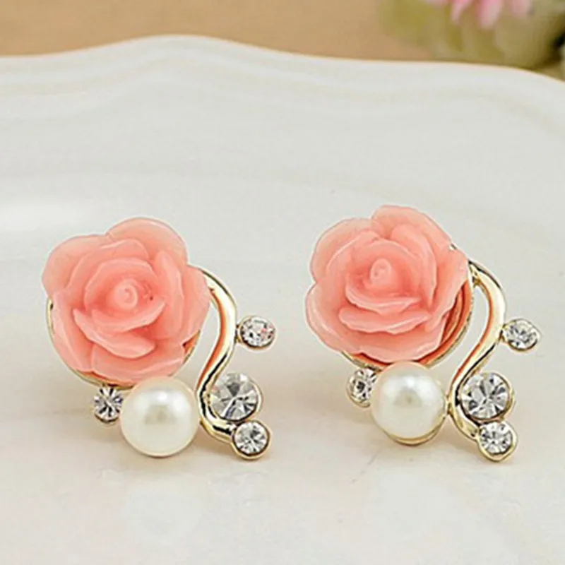 2021Korean Version Of The Lady Rose Flower Resin Rose Flower Earrings Foreign Trade New Ear Jewelry Wholesale Flower Earrings