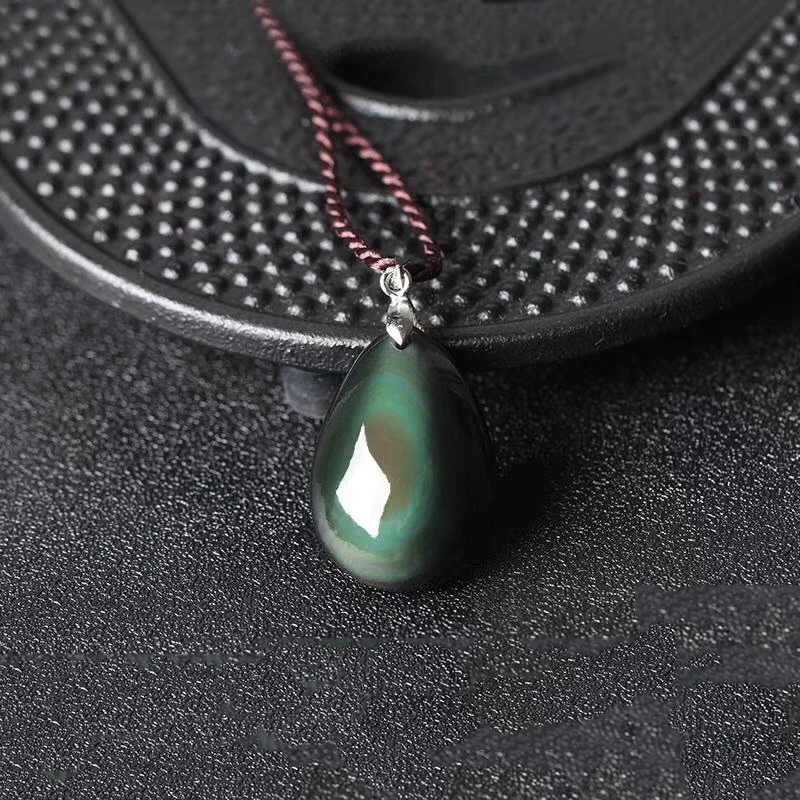 Natural Black Obsidian Stone Water Drop Pendants Rope Necklaces Lucky for Men Women Safety Amulet Stone Jewelry JoursNeige