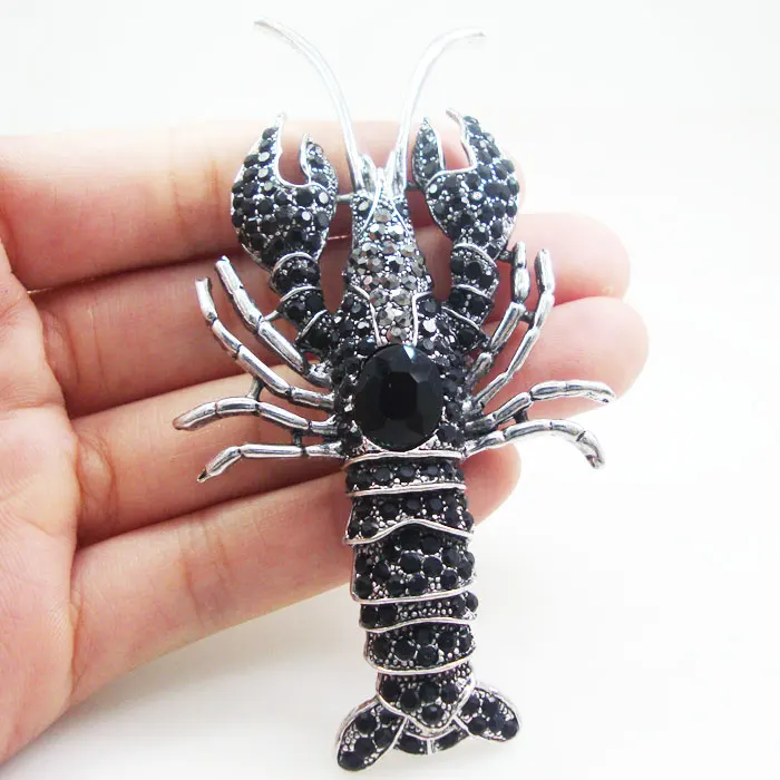 

Vintage Style Black Lobster Party Art Nouveau Brooch Pin Rhinestone Crystal