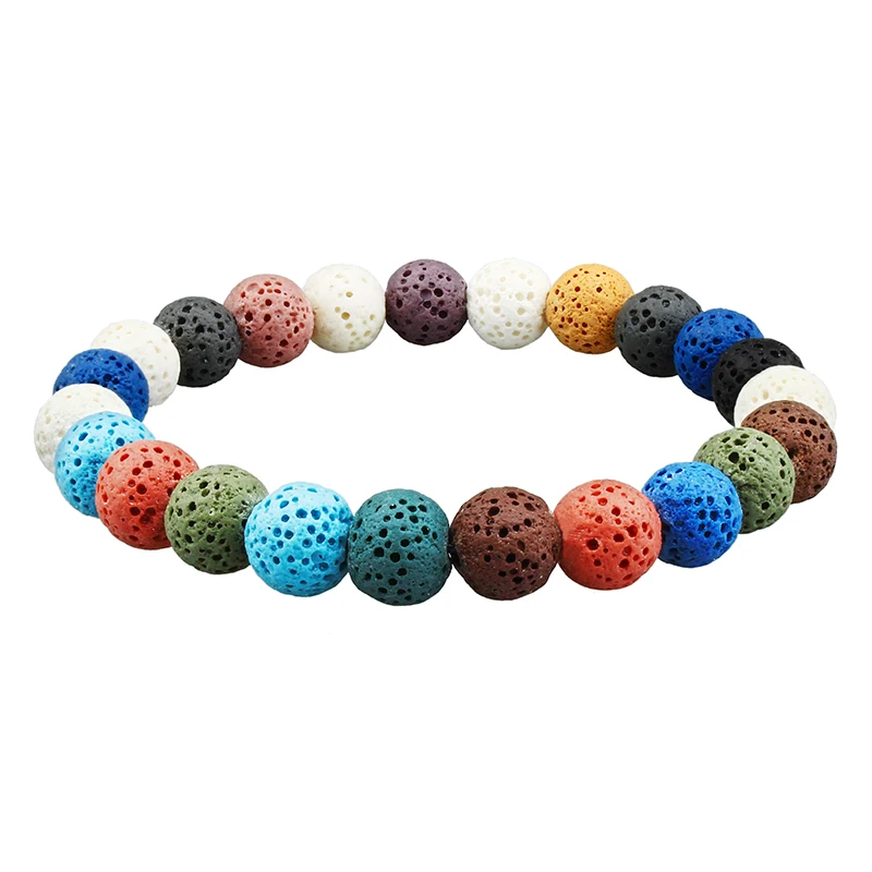 

Volcanic Rock Lava Stone Beads Bracelet 12 Colors with Elastic Rope Diameter 6.6-8.2 inch Suitable for Men or Women