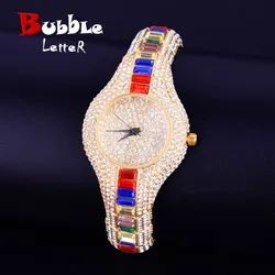 Women Watch Dial Military Quartz Clock Luxury Colorful Rhinestone Business Waterproof   21 cm