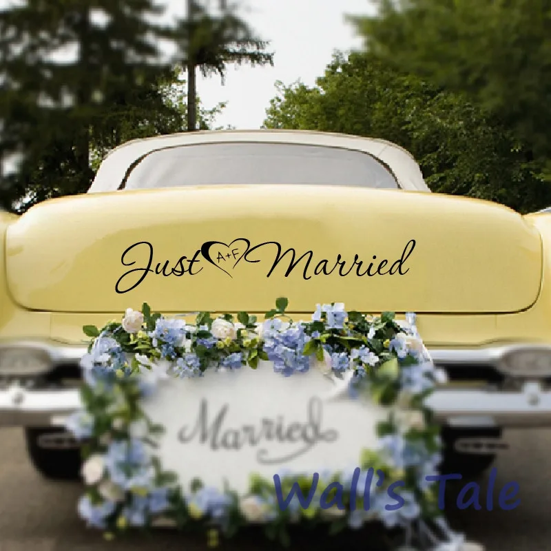 Just Married Heart And Initials Decal Wedding Car Window Personalized Initial Vinyl Art Sticker Custom Name Wedding Decoration