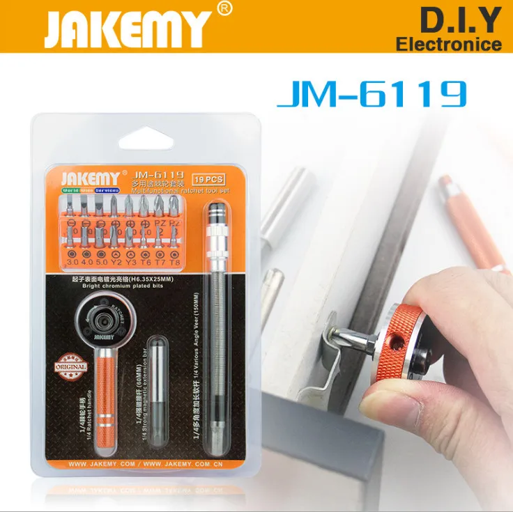 

Wholesale JM-6119 19 In 1 Screwdriver Bits 1/4'' Ratchet Ratchet Torque Wrench Flexible Mobile Phone Pad Tablet Repair Hand Tool