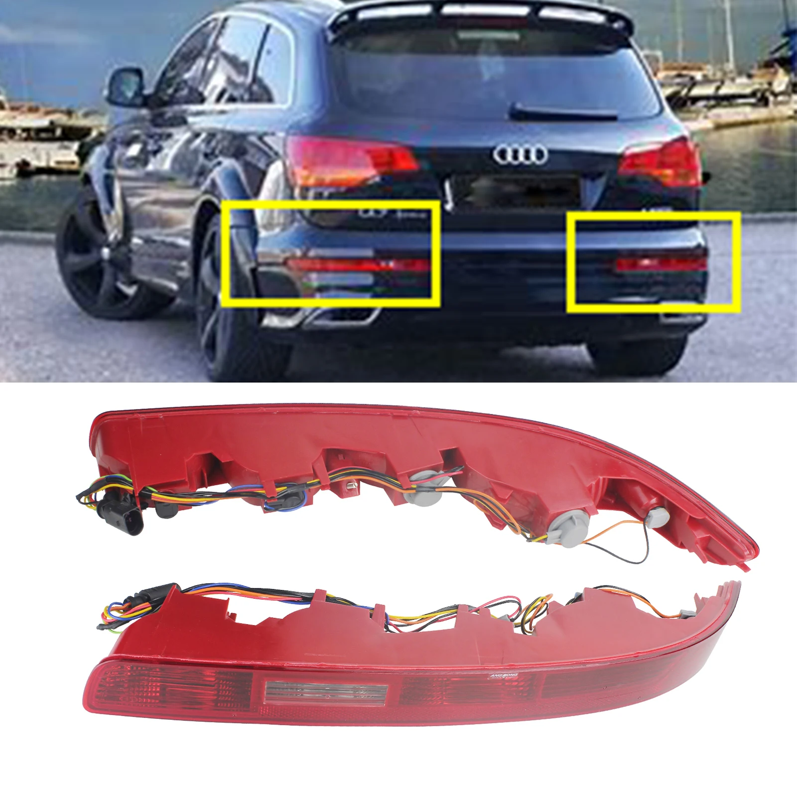 ANGRONG 2x L&R Rear Bumper Reflector Reverse Tail Stop Brake Light Lamps For Audi Q7 2006-2015