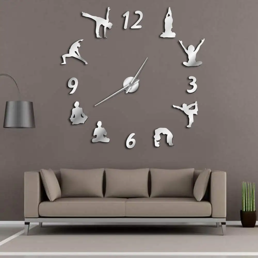 

Yoga Large Wall Clocks Mirror Effect Living Room DIY Wall Clock Meditation Zen Wall Art Home Decoration Frameless Clock Watch