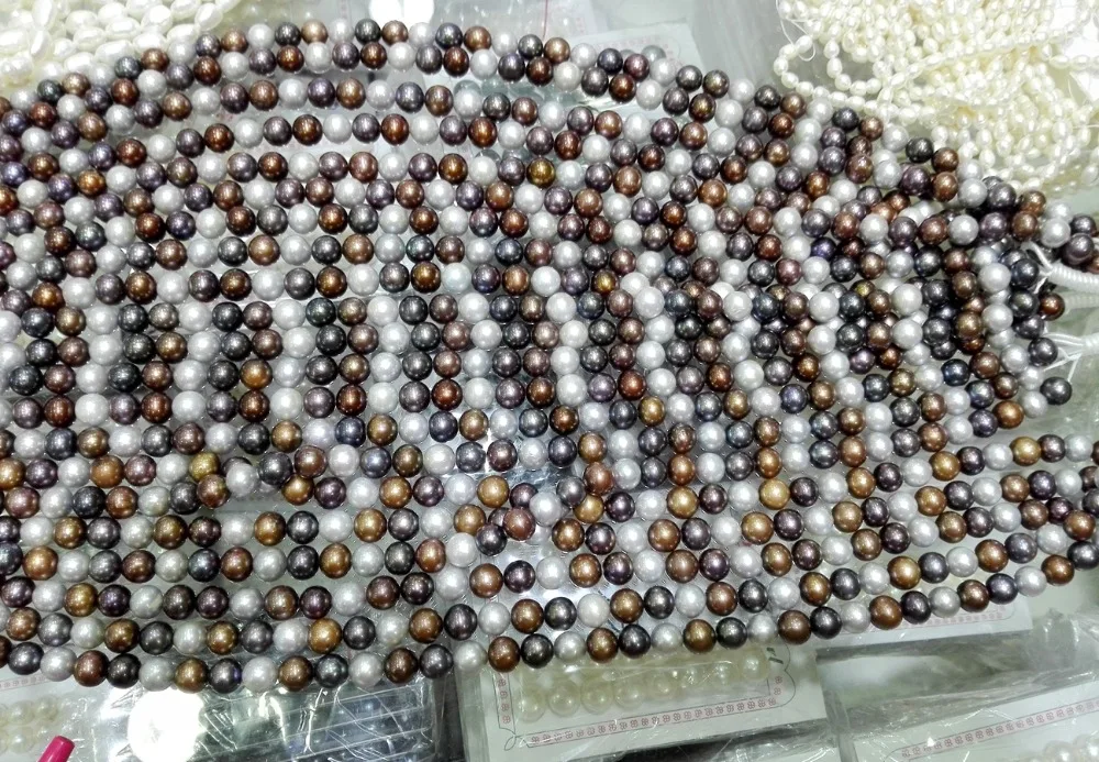 Top Real Natural Freshwater Pearl 11-12mm Gray Brown Blue Mixed Round Pearl highlight pearl 37cm Strand Loose Beads