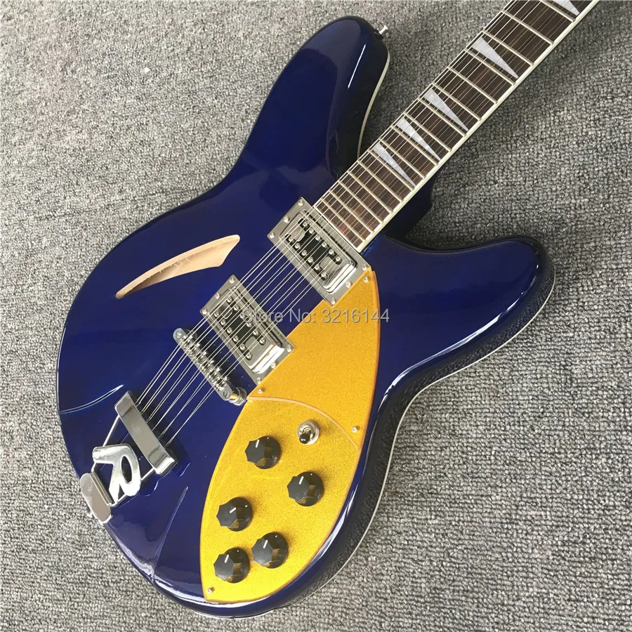 12 cordas guitarra, guitarra, escudo dourado azul, fábrica atacado e varejo a imagem real, rick guitarra elétrica