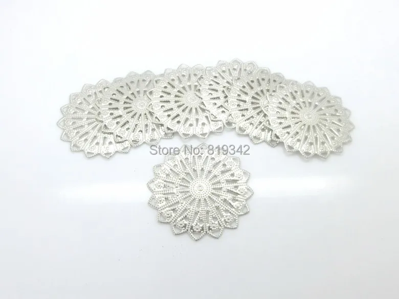 

Free shipping-50Pcs Filigree Connectors Embellishment Findings Flower Silver Tone Hollow Decoration DIY 3.5cm x 3.5cm, J0581