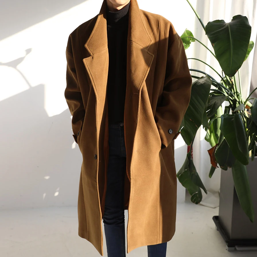 M-XL!!Overcoat long design wool coat woolen outerwear male loose wool coat male brief