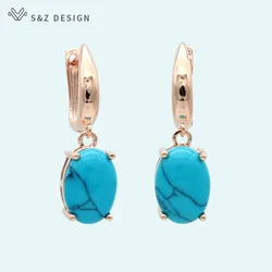 S&Z DESIGN New Classic Oval Egg Shape Synthetic Turquoises Dangle Earrings For Women Vintage 585 Rose Gold Color Trendy Jewelry