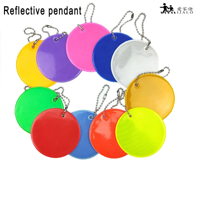 10Pcs Colorful Big 6.5CM Round PVC Reflector keyrings Reflective keychain bag pendant accessories for school kids