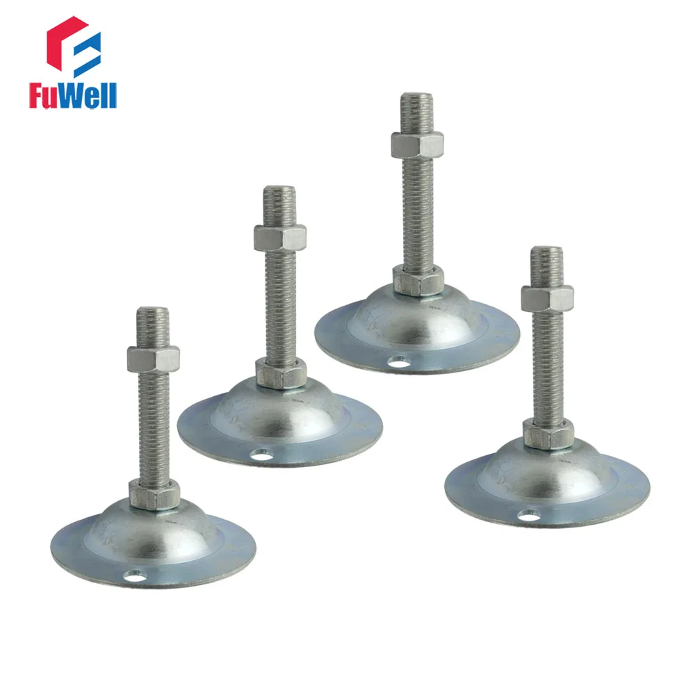 4pcs M10/M12/M14 Adjustable Foot Cups with Installation Holes Iron Galvanized Articulated Feet 80mm Diameter Base Leveling Foot