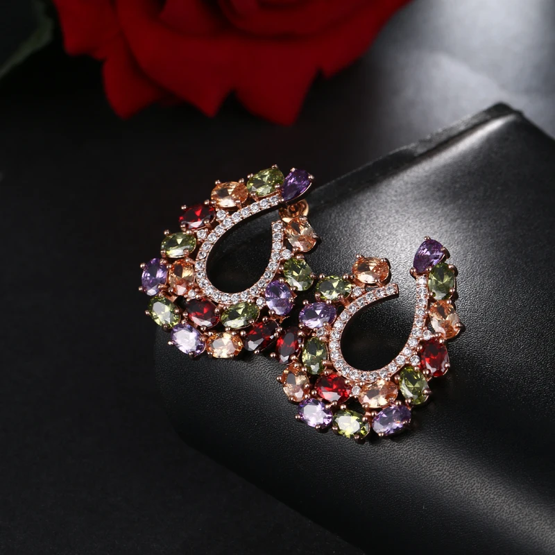 EMMAYA Brand New Multi Color Cz Stud Earring High Quality Fashion Earrings for Women Crystal Party Jewelry