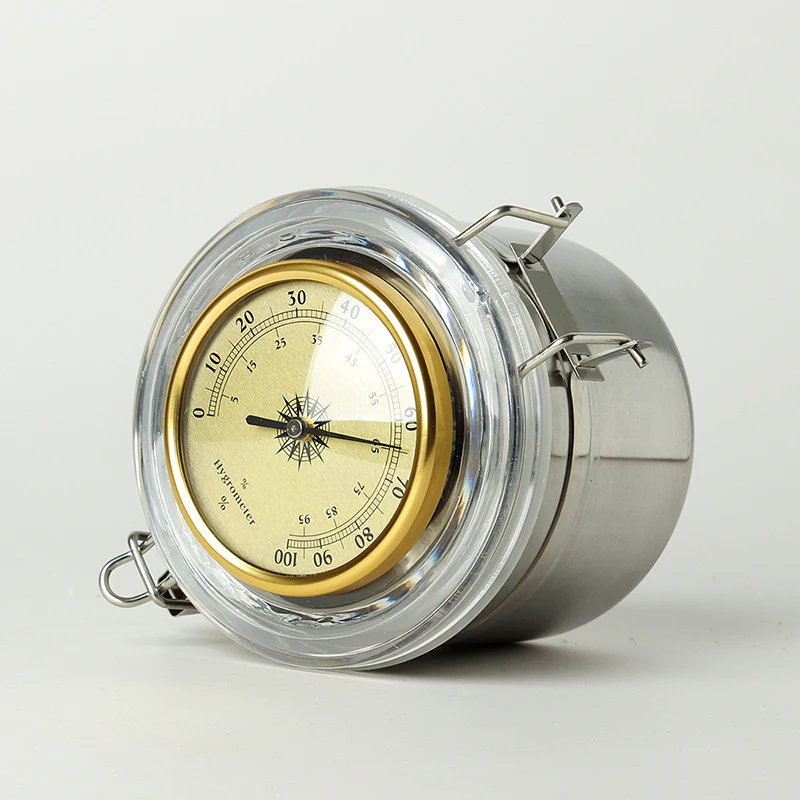 RU- MUXIANG Stainless Steel Humidor Humiditer Jar For Cigar Taobacco Coffee Bean Candy Integrated Hygrometer Round Humidifiter image 3