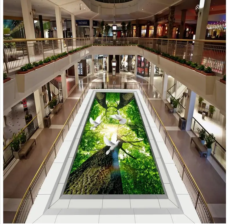 

Modern Custom 3D Floor Mural Sunlight Woods 3D Painting PVC Wall Paper Self-adhesive Floor Mural 3D Floor