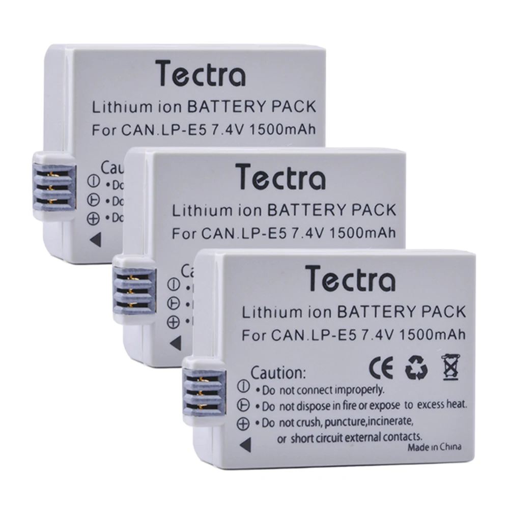 

Tectra 3pcs LP-E5 LP E5 Camera Battery for Canon EOS Rebel XS Rebel T1i Rebel XSi 1000D 500D 450D Kiss X3 Kiss X2 Kiss F LPE5