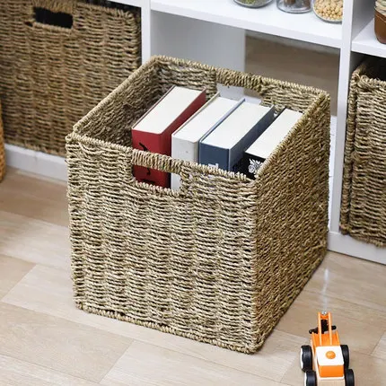 Crafts Creative Square Storage Basket Oil Straw Folding Organizer Clothing Storage Basket Non-vine Bookcase Basket