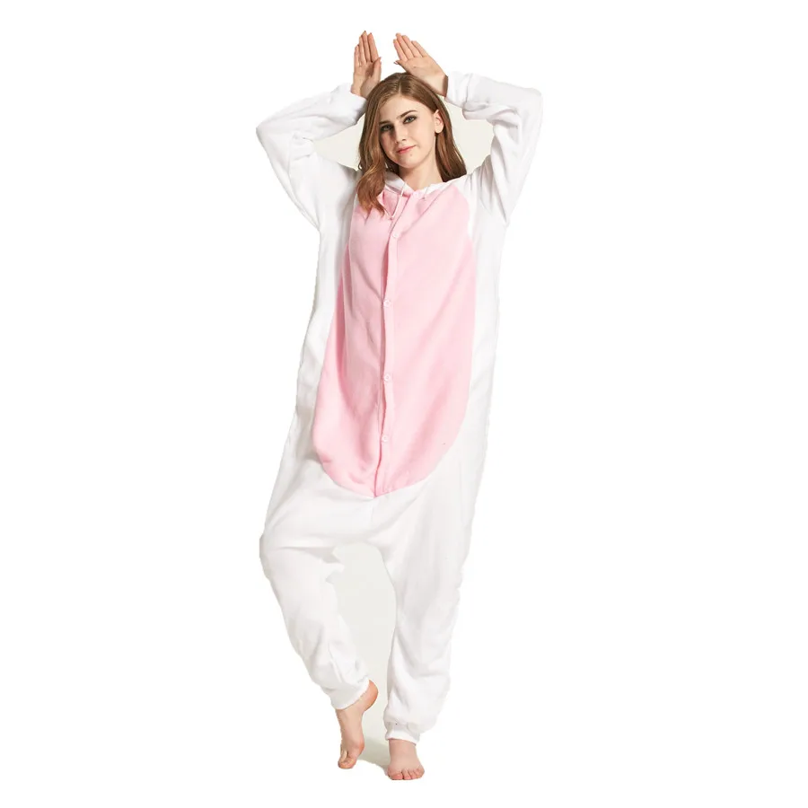 Adults Polar Fleece White Rabbit Animal Kigurumi Women\'s Men\'s Onesies Pyjamas Cosplay Costume for Halloween and Carnival Party