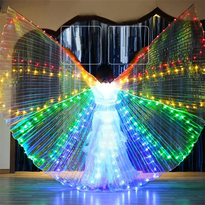 M98 Ballroom dance led costumes colorful light led cloak bellydance luminous wings rave wears perform dress singer clothes bar