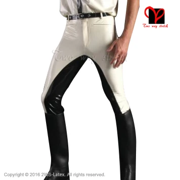 Sexy White Latex Pants with black trims Rubber Gummi Bottom leggings Trousers bottoms jeans plus size XXXL KZ-104