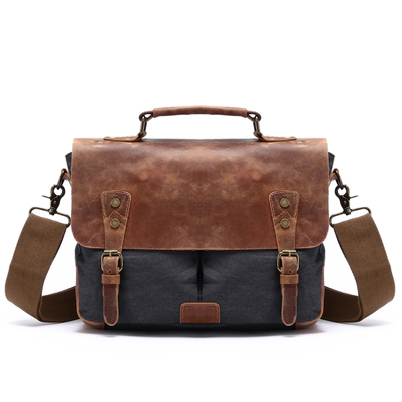 Men Bag Casual Canvas Work Office Briefcase Business Bag Male Large Portable Leather Shoulder Crossbody Laptop School Satchel