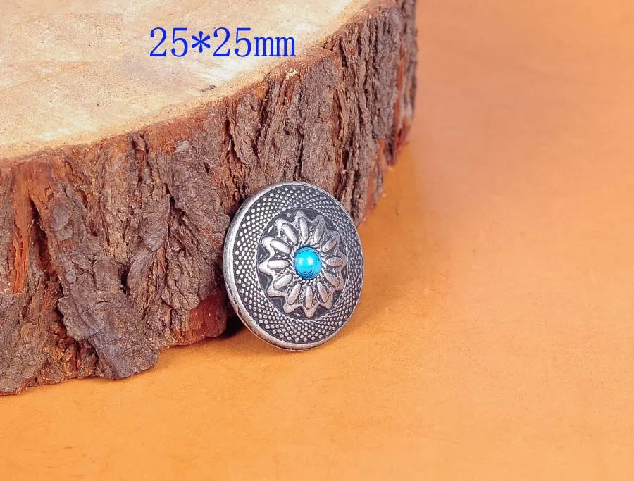 10PC 25X25MM Vintage Silver Tribal Sun Flower Turquoise Rope Leathercraft AccessoriesTack Conchos Set Bag Wallet Decor