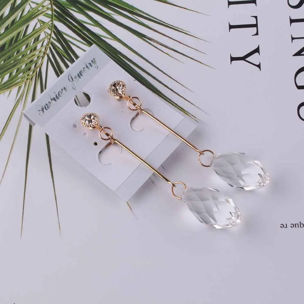 Fashion New Arrival Women Trendy Long crystal Clip On Earrings Without Piercing Women Earring for Chrismas Birthday gift