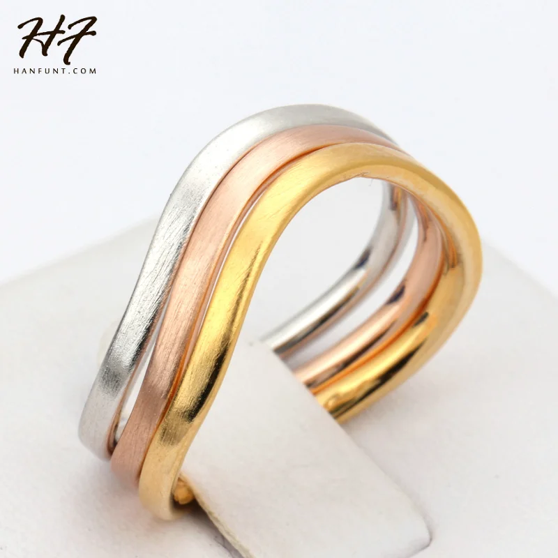 Top Quality 3 Color 3 Ring Wire Drawing Process Rose Gold Color Fashion Ring Set Full Sizes HotSale R447