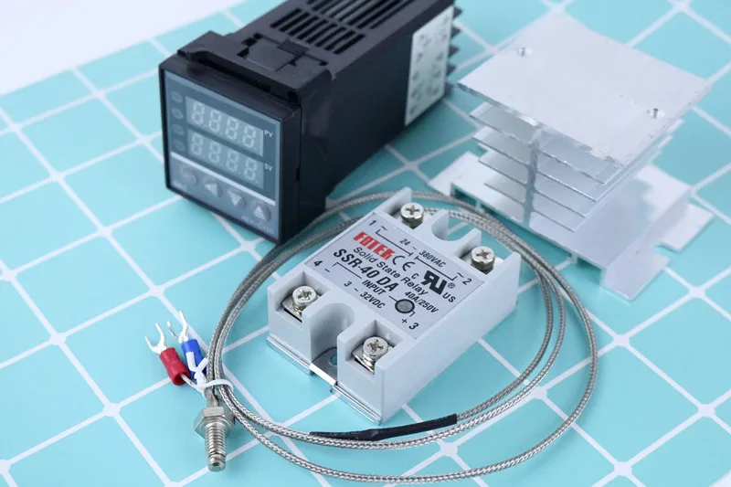 Digital 220V PID REX-C100 Temperature Controller + max.40A SSR + K Thermocouple, PID Controller Set + Heat Sink