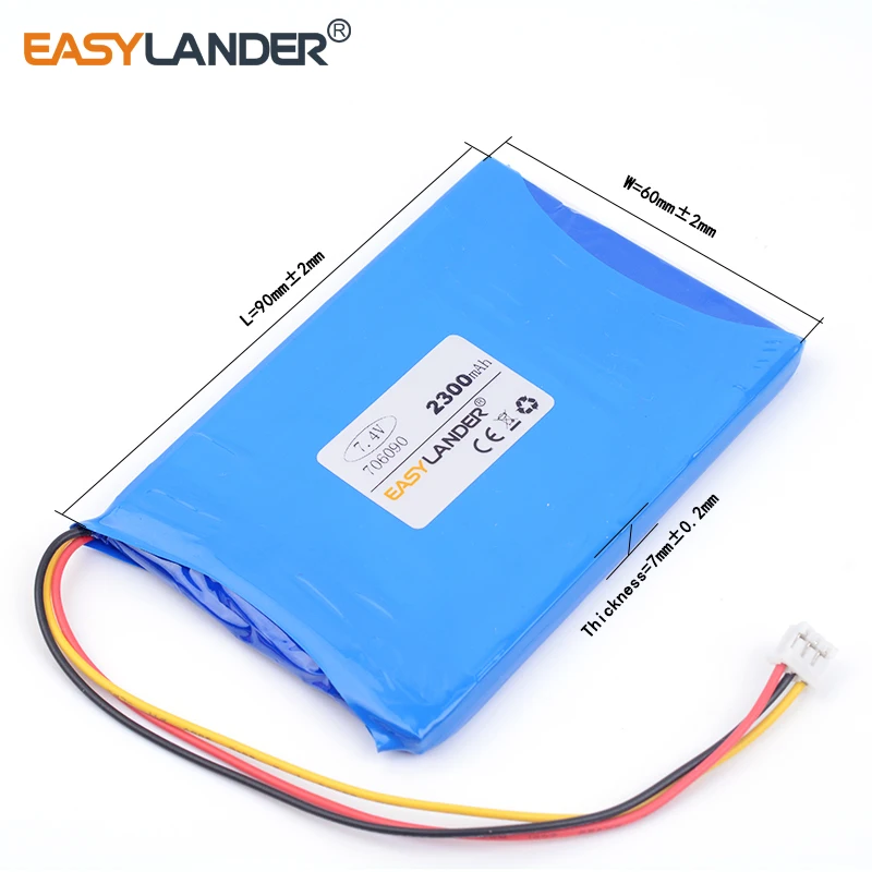 7.4V 706090 2300mAh JST2.0 3p Rechargeable Lithium Li-ion Polymer Battery for Sast portable mobile DVD 076090 andorid phone